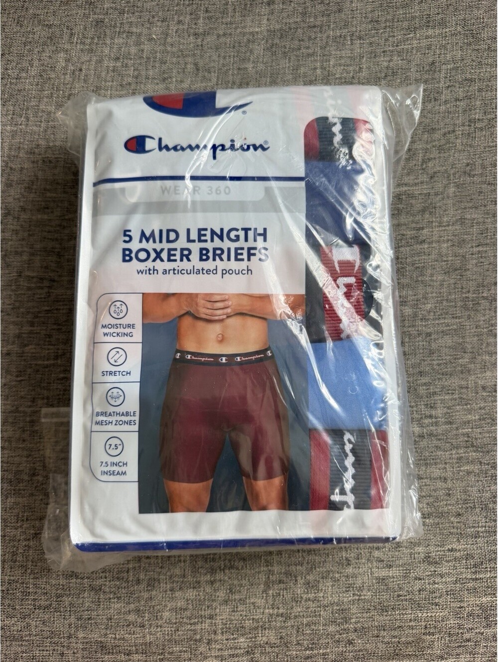 Champion Mid Length Boxer Briefs 5 Pack 2XL 44”-46” Blue Red New